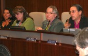 Councilmembers Ludmyrna Lopez, left, Maria Viramontes, Gayle McLaughlin and Jeff Ritterman speak during a City Council meeting earlier this month. The council voted during a closed-session meeting Monday to continue prosecuting the city's medical marijuana dispensaries for operating without a business license. File photo by Ian A. Stewart.