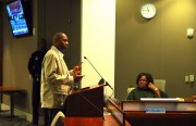 Police Lieutenant Arnold Threets, one of the litigants against the city, commented on Tuesday night's city council meeting. Seven of the eight police officers still work in the department. (photo by: Alexis Kenyon)