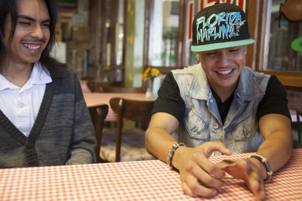 Nineteen-year-old  cousins Luis Hernandez (left) and Jonathan Perez (right) have dealt firsthand with the controversy surrounding President Obama's policies toward Latino immigrants. (Photo by: Jason Jaacks)