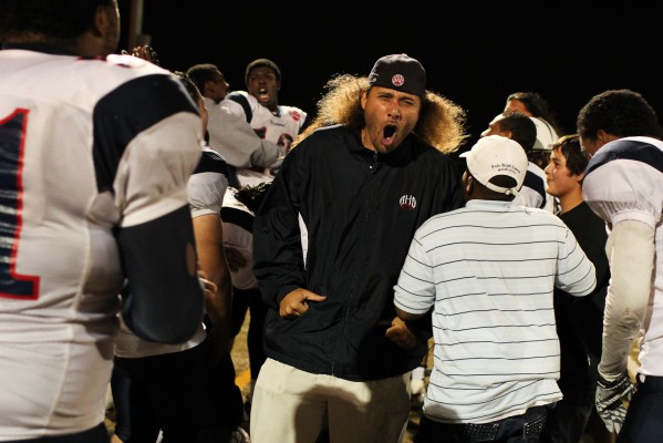 Defense backs coach Greg Morris celebrates the Oilers victory. (Photo by: Avni Nijhawan)