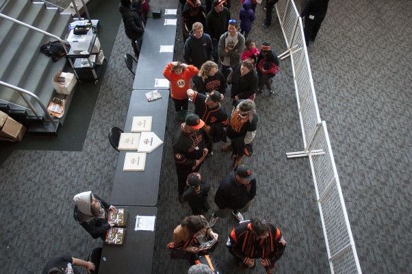 Bay Area residents had two hours to file through the exhibit and stand next to baseball history. (Photo by: Tyler Orsburn)