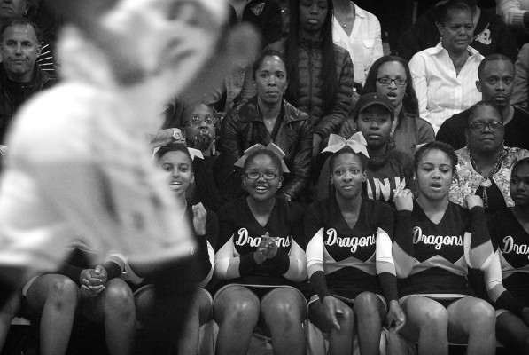 Bishop O'Dowd cheerleaders entertained the crowd during timeouts. (Photo by: Tyler Orsburn)