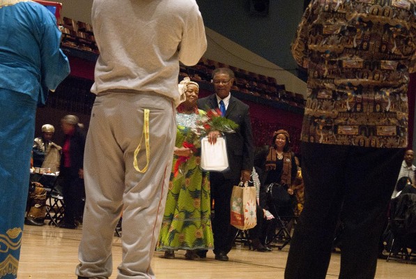 Ruth Thomas receives a surprise award from Councilmember Nat Bates. Bates said without Ruth there would be no Richmond black history celebration. (Photo by: Tyler Orsburn)