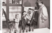 Photo courtesy of the Rosie the Riveter WWII/Homefront National Historic Park. Photo Credit: Richmond Museum of History. Two year olds easel painting with Monica Haley. The National Park Service is presenting a program on the region's WWII-era childcare system.